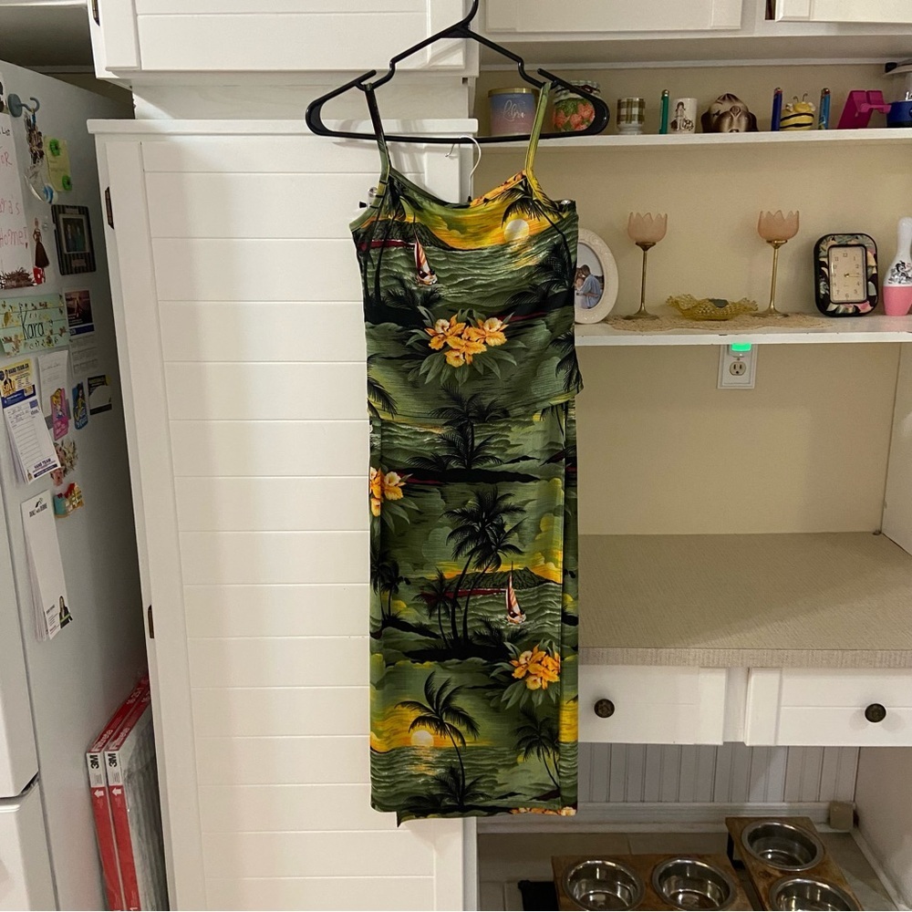 Vintage Green Hawaiian Print Swim Coverup 2pc Matching Set
